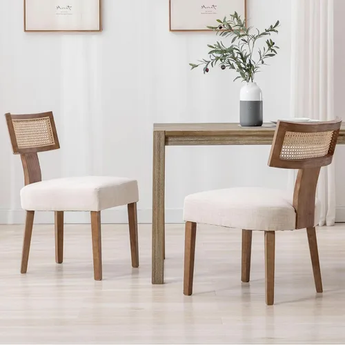 Miniatura 14 de VESCASA Sillas de comedor tapizadas de lino con patas de madera natural, modernas sillas de comedor acolchadas con ribete de cabeza de clavo