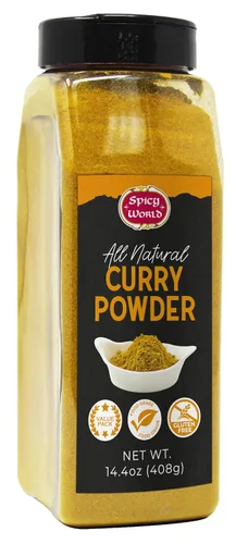Spicy World Tarro de curry en polvo de 14.4 onzas, mezcla auténtica de 9 especias indias, mezcla de calidad premium para curry, verduras y más,
