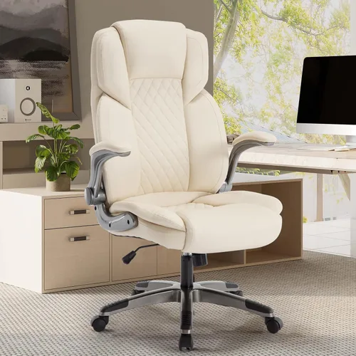 Miniatura 10 de Silla de oficina ejecutiva con brazos abatibles, sillas de oficina ergonómicas grandes y altas con respaldo alto, soporte lumbar oscilante de 90 a