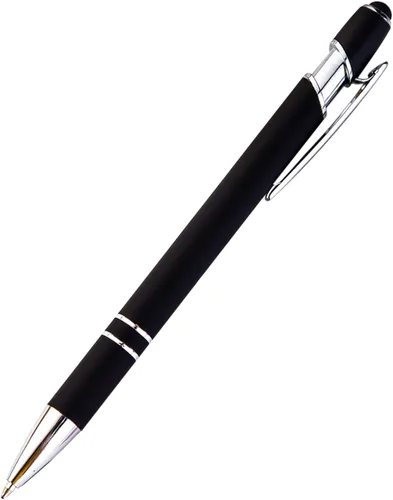 Miniatura 8 de PASISIBICK Bolígrafo negro de 12 piezas con punta de lápiz capacitivo, 2 en 1, elegante bolígrafo de metal para pantalla táctil, tinta negra, punta