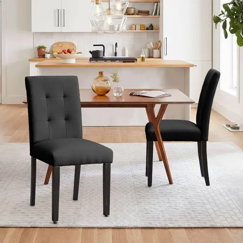Miniatura 3 de Joysoul Juego de 2 sillas de comedor, sillas tapizadas de piel sintética con respaldo copetudo, sillas de cocina con marco de madera maciza, sillas