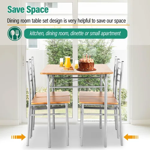 Miniatura 3 de Juego de mesa de comedor PayLessHere, mesa de madera y 4 sillas modernas con patas de metal, muebles rectangulares para el hogar