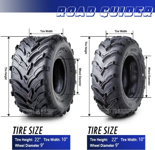 Miniatura 4 de ROADGUIDER Juego de 4 neumáticos ATV/UTV 22x7-11 delanteros y 22x10-9 traseros /6PR 20mm de profundidad compatible con Honda Recon 250 Suzuki Ozark