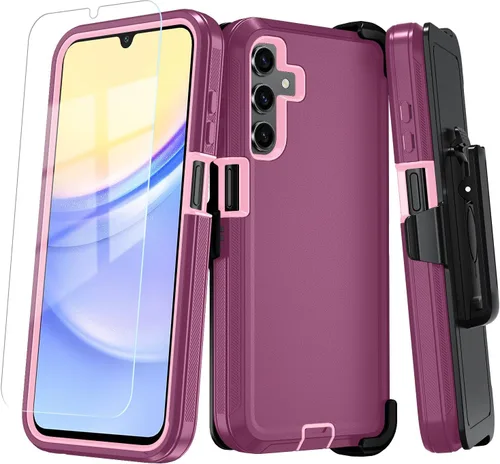 Qinmay Funda para Samsung Galaxy A15 5G con protector de pantalla HD, resistente a los golpes y a las caídas, funda de 3 capas para Galaxy A15, clip
