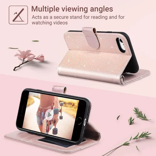 Miniatura 4 de ULAK Funda tipo cartera para iPhone SE 3 (2022)/SE (2020)/8/7 con soporte para tarjetas, funda de piel sintética de alta calidad con ranuras