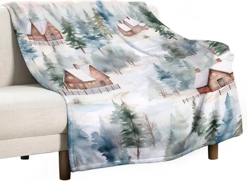Miniatura 44 de Manta de invierno de acuarela de Navidad en el bosque, manta cálida y acogedora para sofá, cama para adultos, 30 x 40 pulgadas, manta de microfibra