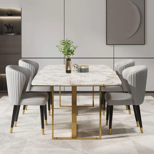 Miniatura 5 de Juego de 6 sillas de comedor de cuero de microfibra artificial, sillas de cocina con patas de madera maciza para habitación, cocina, sala de estar
