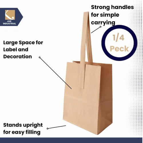 Miniatura 2 de Bolsas pequeñas de papel Kraft de 8 x 6 x 3.5 pulgadas con asas de papel - Bolsa de manzana/productos (25)