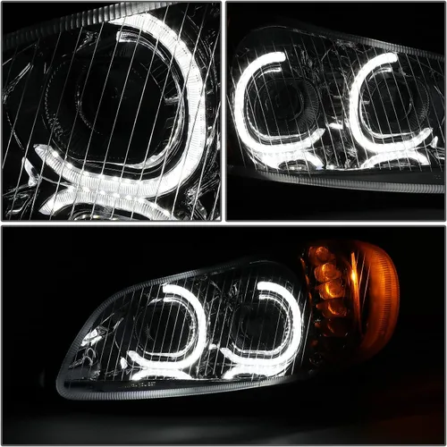 Miniatura 5 de DNA MOTORING - HL-HAY-015-CH Par de faros delanteros LED de halo dual DRL con señal de giro, haz alto/bajo, proyector compatible con Freightliner M2