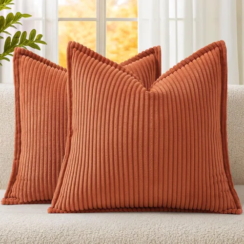 Miniatura 24 de Mecatny Juego de 2 fundas de almohada de pana de 16 x 16 pulgadas, fundas decorativas neutrales suaves de estilo bohemio para sofá y sala de estar