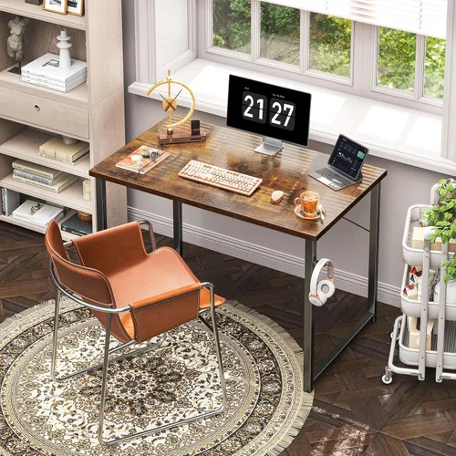 Miniatura 2 de Coleshome Escritorio para computadora de 48 pulgadas, escritorio moderno de estilo simple para oficina en casa, escritorio de estudio para Roble gris