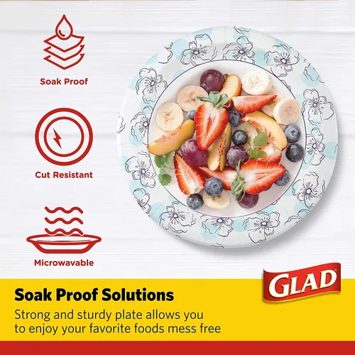 Miniatura 3 de Glad Platos redondos de papel con diseño de flores azules, resistentes, resistentes a los cortes, aptos para microondas, 10 pulgadas, 50