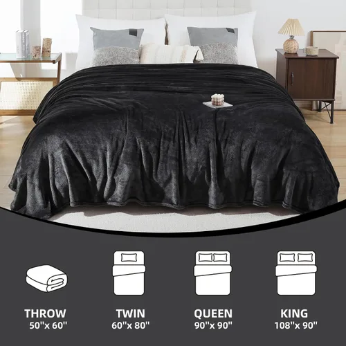 Miniatura 6 de Manta de Forro Polar Negro para Sofá, Silla, Sillón, Suave, Cálida, Mullida y Acogedora para Mujeres y Hombres, 300GSM Decoración de Habitación