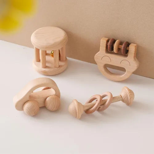 Miniatura 10 de Sonajero de madera para bebé, juguete de sonajero de madera para recién nacido, juguete Montessori de madera natural para bebé, juguete de regalo