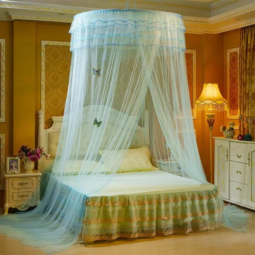 Mosquitera colgante de cúpula de lujo para cama individual, matrimonial, queen, decoración de fiesta para el hogar, dormitorio (azul aguamarina)