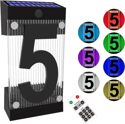 Miniatura 7 de Números solares de casa para exteriores, número acrílico 3D, control remoto de luz colorida, letrero de dirección solar, números de dirección