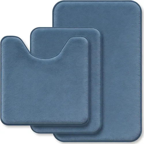 Miniatura 13 de Juego de alfombras de baño negros de espuma viscoelástica de 3 piezas con tapetes para inodoro, suaves y de apoyo, absorbentes de impactos