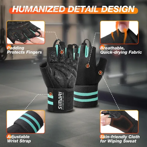 Miniatura 5 de SIMARI Guantes de gimnasio de entrenamiento para hombres y mujeres, guantes de levantamiento de pesas con soporte para muñeca, agarre de almohadilla