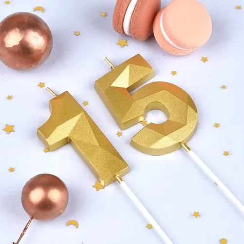 Miniatura 2 de Velas de cumpleaños de 7 cm de oro con número 15, velas de número doradas, velas de número para pastel, celebración de fiesta