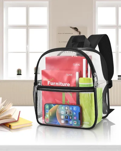 Miniatura 7 de Mini mochila transparente aprobada para estadios con correa ajustable, impermeable, transparente, PVC para trabajo, viajes, conciertos, playa