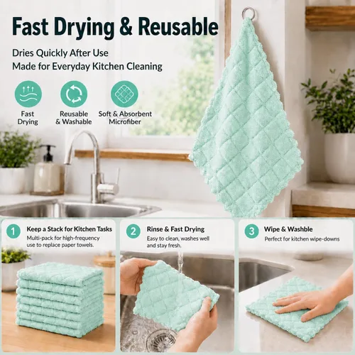 Miniatura 5 de kimteny Paquete de 12 Paños de Cocina para Platos, Paños de Cocina Premium, Paños de Cocina de Terciopelo Coral Súper Absorbentes, Antiadherentes al