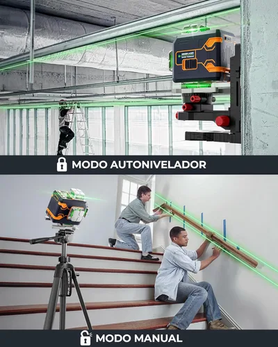 Miniatura 7 de CIGMAN Nivel láser de 4 x 360° con 16 líneas con control remoto y APP, láser de línea cruzada autonivelante verde, línea vertical/horizontal 4D