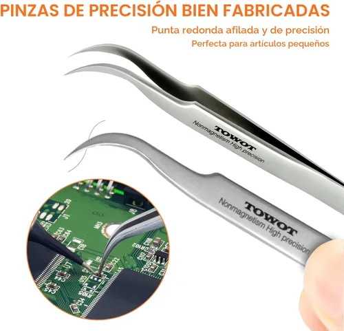 Miniatura 3 de TOWOT Pinzas de precisión, pinzas puntiagudas de acero inoxidable para manualidades, electrónica, soldadura, trabajo experimental, fabricación
