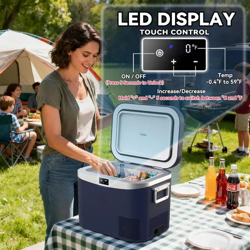 Miniatura 6 de Megiu Refrigerador portátil para automóvil, refrigerador portátil de 12 V, 19 cuartos de galón (18 litros), congelador con compresor de 12 V/24 V CC