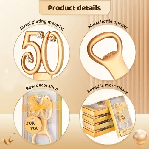 Miniatura 4 de 50 recuerdos dorados de fiesta de cumpleaños número 50 con diamantes de imitación, perfectos para invitados, 50 abridores de botellas de cerveza
