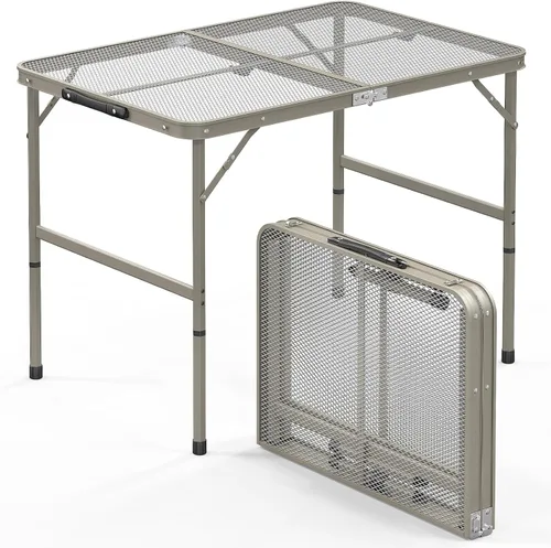 Outvita Mesa de camping plegable, mesa de picnic portátil, mesa de parrilla ligera de 3 x 2 pies con altura ajustable, asa de transporte, mesa