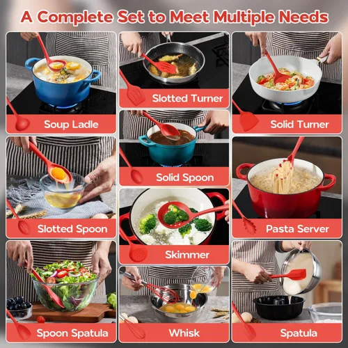 Miniatura 6 de Onader Juego de utensilios de cocina de 10 piezas, juego de utensilios de cocina de silicona roja para cocinar, no tóxicos y resistentes al calor