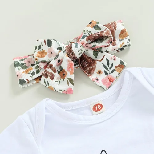 Miniatura 7 de Sejardin Ropa de verano para bebé y niña, recién nacida, manga corta, con letras, mameluco elástico con diadema