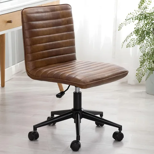 Miniatura 8 de Furnimart Silla de escritorio de oficina sin brazos, silla de tareas, silla de trabajo tapizada de piel sintética, silla de escritorio
