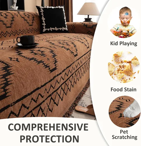 Miniatura 3 de VClife Fundas de sofá bohemio de felpilla para sofá seccional, fundas de sofá suaves y antideslizantes para sofá de 2 cojines, protector de muebles