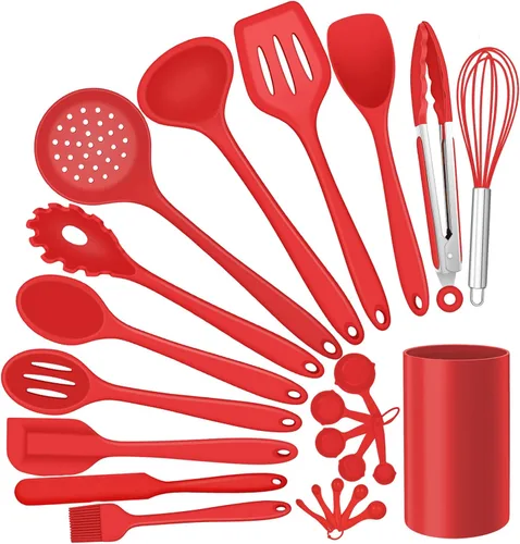 Miniatura 12 de E-far - Juego de utensilios de cocina de silicona, 7 piezas en color negro, utensilios de cocina resistentes al calor, utensilios de cocina