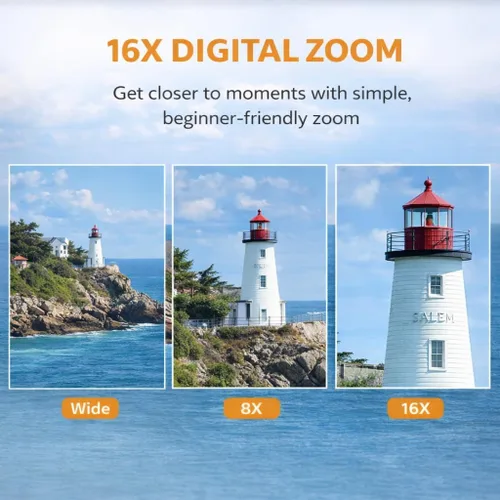 Miniatura 7 de Acuvar Cámara digital 4K, cámara digital compacta de 64 MP para fotografía y vlogging, pantalla abatible, WiFi, zoom 16X, cámara pequeña