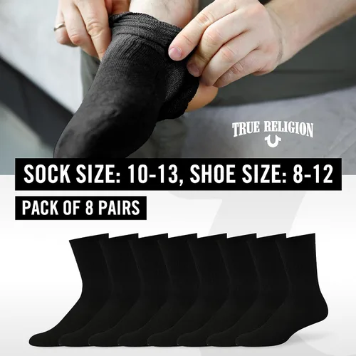 Miniatura 6 de True Religion Calcetines para hombre, 8 pares de calcetines deportivos para hombre, calcetines deportivos de primera calidad, talla de zapato 8-12