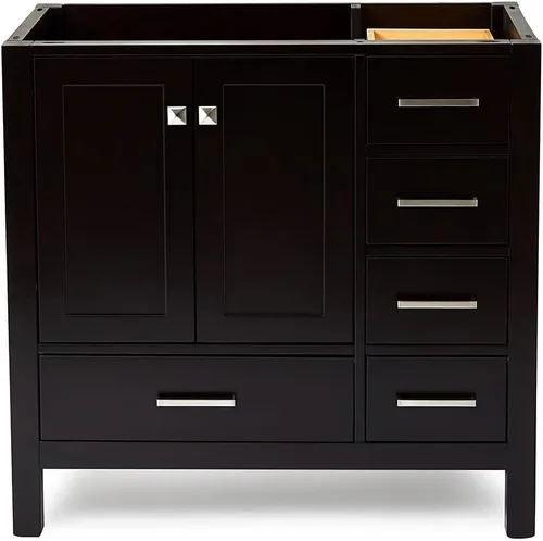 Miniatura 5 de ARIEL Cambridge - Mueble base de tocador de baño de 36 pulgadas, madera maciza, 2 puertas de cierre suave, 5 cajones de cola de milano