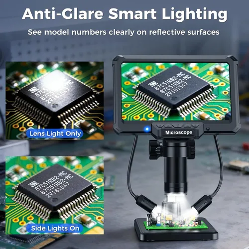 Miniatura 3 de Microscopio de soldadura digital de 7 pulgadas con control remoto para reparación de electrónica, lupa PCB de pantalla IPS 1200X, salida USB 16M