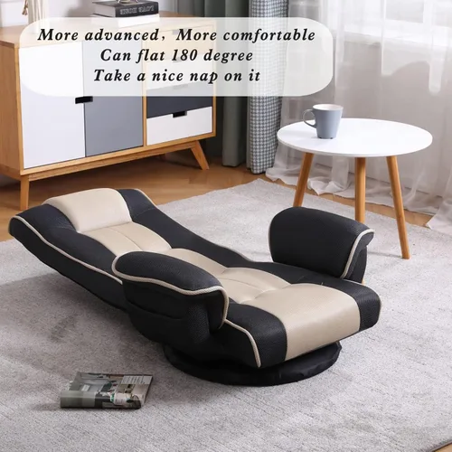 Miniatura 4 de Silla de suelo giratoria de 360 grados para juegos con reposabrazos, silla plegable de piso con respaldo acolchado de múltiples ángulos, sofá