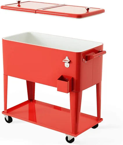 Miniatura 8 de Giantex - Carrito enfriador con ruedas, enfriador para exteriores de 80 cuartos de galón con ruedas de bloqueo, estante de almacenamiento, abridor