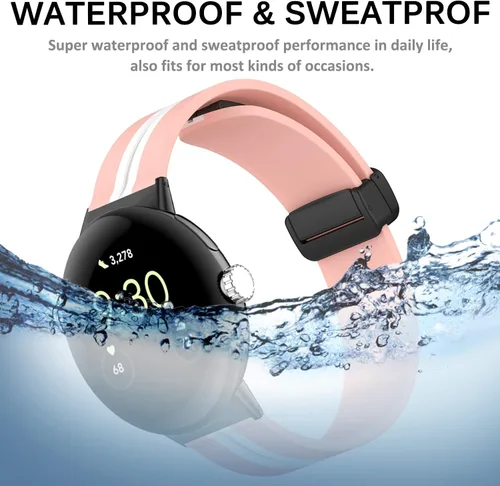 Miniatura 5 de Miimall Compatible con Google Pixel Watch/Pixel Watch 2 bandas de silicona, hebilla magnética de silicona suave impermeable pulsera deportiva