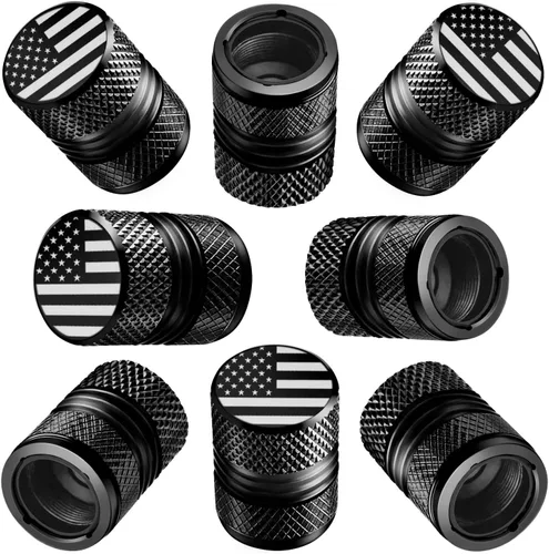 Tapas de vástago de válvula de neumático para automóvil, con bandera estadounidense, 8 unidades, resistentes a la corrosión, aleación premium, Negro