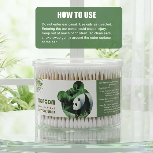 Miniatura 7 de MONCOM - Hisopos de algodón, 500 unidades, puntas gruesas, redondas, dobles, biodegradables, ecológicos, fuertes, hisopos de algodón para orejas