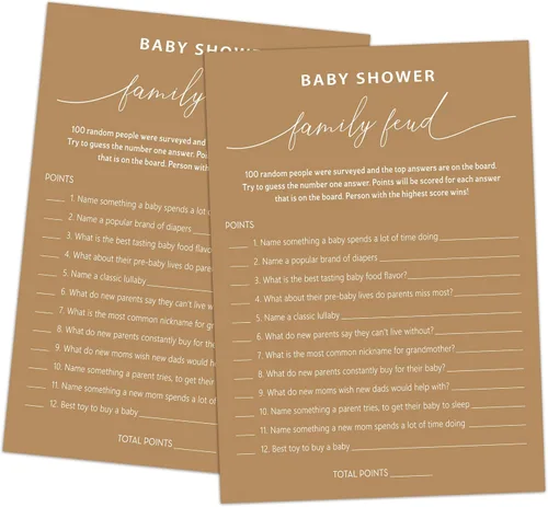 Miniatura 15 de Family Feud - Juego de baby shower, paquete de 30 tarjetas, clave de respuestas, decoraciones de género neutro, suministros de juego