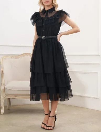 Miniatura 4 de Aphratti - Vestido casual de manga corta para mujer con cuello de Peter Pan