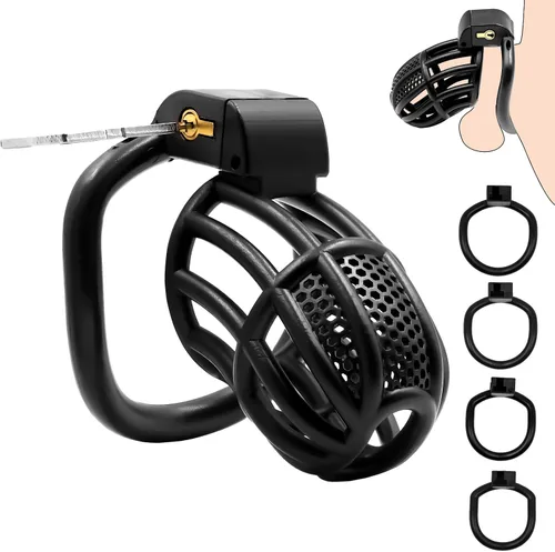 Miniatura 10 de Jaula de castidad masculina para el pene - Jaula de castidad para hombre, ejercicio de pene impreso en 3D, equipo de bondage negro, ligero, juguete
