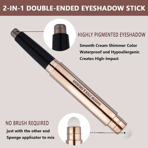 Miniatura 2 de Barra de sombra de ojos marrón y brocha de maquillaje con esponja, lápiz de sombra de ojos cremoso y brillante de larga duración, resistente al