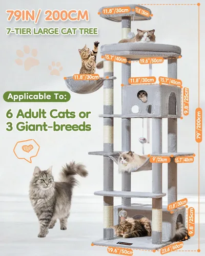 Miniatura 2 de Taoqimiao Árbol para gatos XXL de 79 pulgadas para gatos grandes, para gatos de gran tamaño, torre para gatos de varios niveles, 2 espaciosos