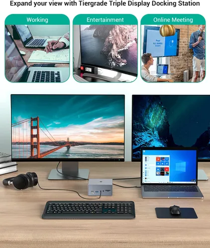 Miniatura 2 de Estación de acoplamiento USB-C con HDMI y DP 4K duales, 6 puertos USB, ranuras para tarjetas SD/TF, carga USB-C PD de 60 W, pantalla triple